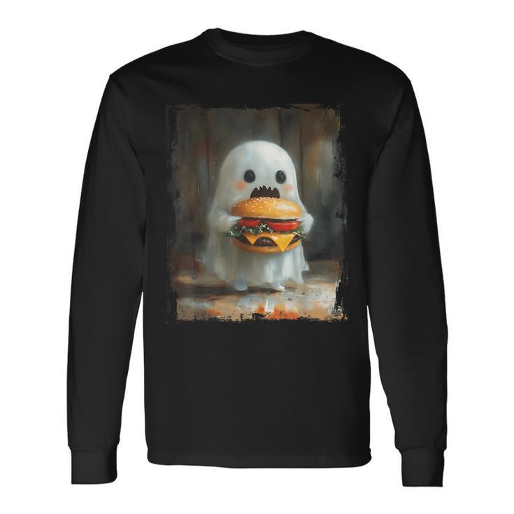かわいい ハンバーガー おばけ 食べる ハンバーガー ハロウィン 食べ物 恋人 長袖Tシャツ