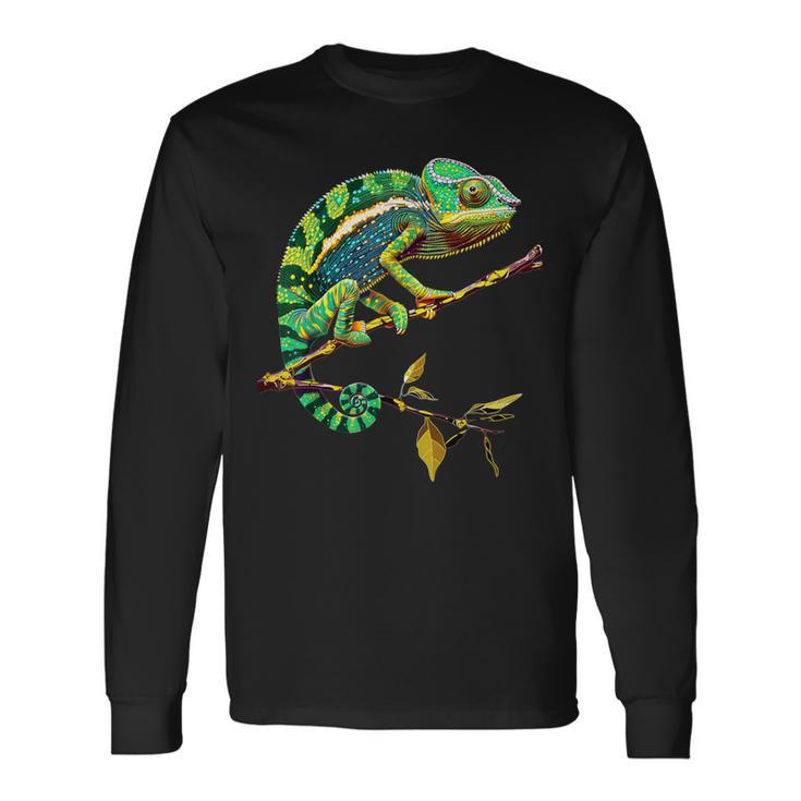 かわいいカラフルなカメレオントカゲ動物愛好家のアート 長袖Tシャツ