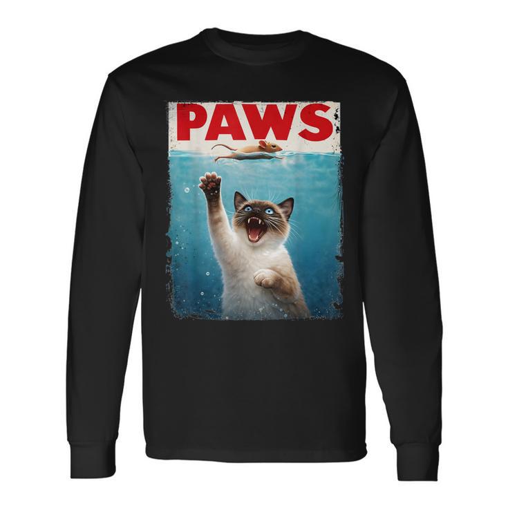 かわいいシャム猫パウズパロディー 猫好きのための猫のミームユーモア 長袖Tシャツ