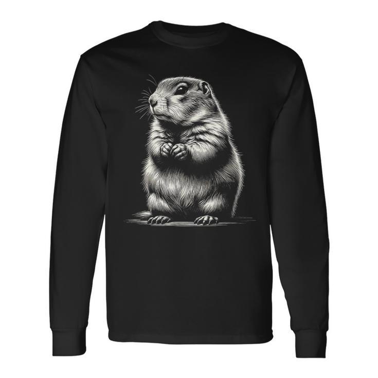 かわいいプレーリードッグのグラフィック アート デザイン 長袖Tシャツ