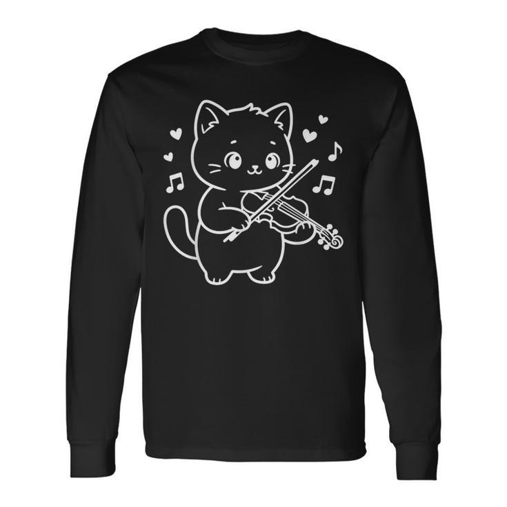 かわいい猫がバイオリンを弾くフィドラーのフォークミュージック 長袖Tシャツ