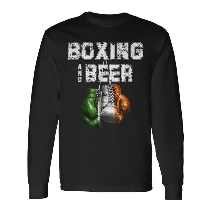 アイルランドのボクシングとビール 面白いアイルランド国旗tシャツ 長袖Tシャツ