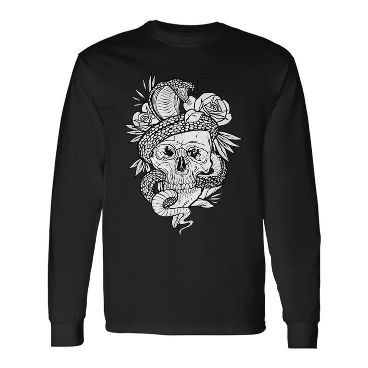 アジアの髑髏と蛇のグラフィック 長袖Tシャツ