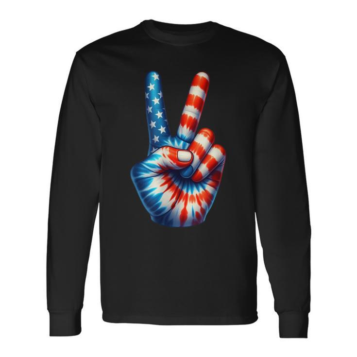 アメリカ国旗 愛国心 平和 手 指 サイン ジェスチャー 長袖Tシャツ