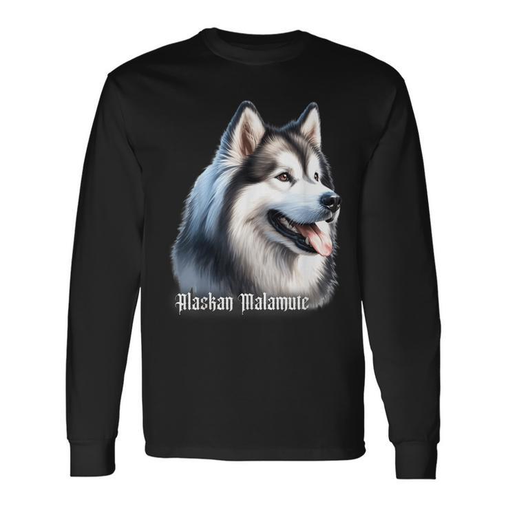 アラスカン・マラミュート犬 長袖Tシャツ