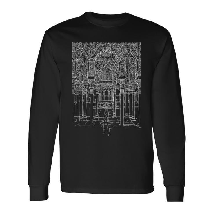 アルハンブラ宮殿、グラナダ、アンダルシア スペイン インクペン描画 長袖Tシャツ
