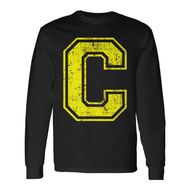 アルファベット C 大文字 イニシャル クラシック 学校 カレッジ 長袖Tシャツ
