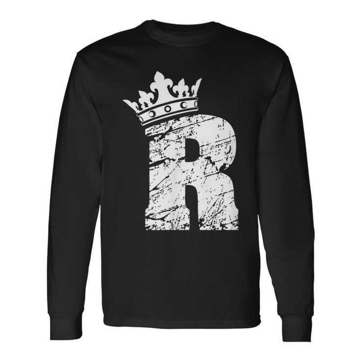 アルファベットtシャツ イニシャル文字 R & キング クイーン クラウン 長袖Tシャツ