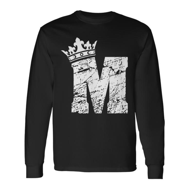 アルファベットtシャツ イニシャル文字mとキングクイーンクラウンtシャツ 長袖Tシャツ