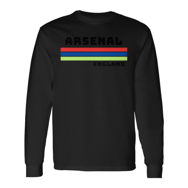 アーセナルレトロデザイン、レッド、ブルー、イエローのストライプ。 長袖tシャツ 長袖Tシャツ