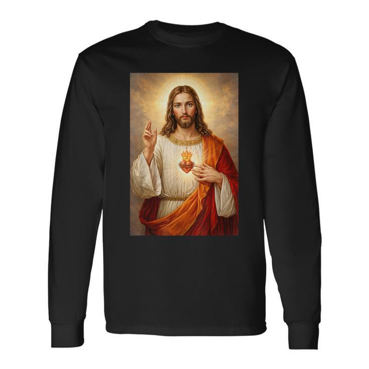 イエスの聖心カトリックキリスト教宗教デザイン。 長袖Tシャツ