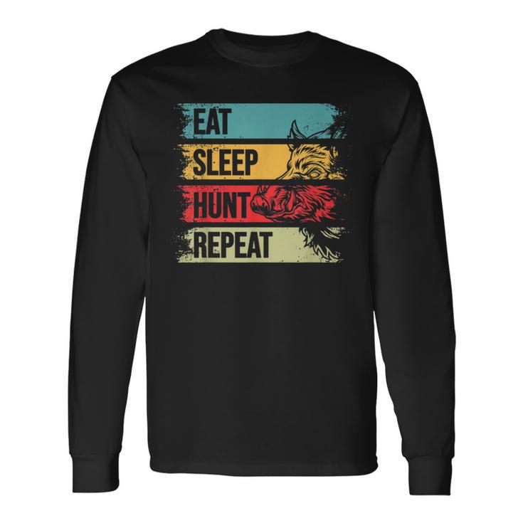 イノシシ ハンター 食べる スリープ ハント リピートハンティング 長袖Tシャツ ギフトのアイデア