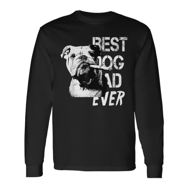 メンズ イングリッシュブルドッグ お父さん 父の日 ヴィンテージスタイル 犬 長袖Tシャツ