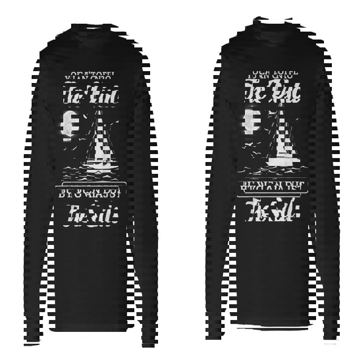 インスピレーションを与えるセーリングの引用句 航海風と帆のデザイン。 長袖Tシャツ ギフトのアイデア