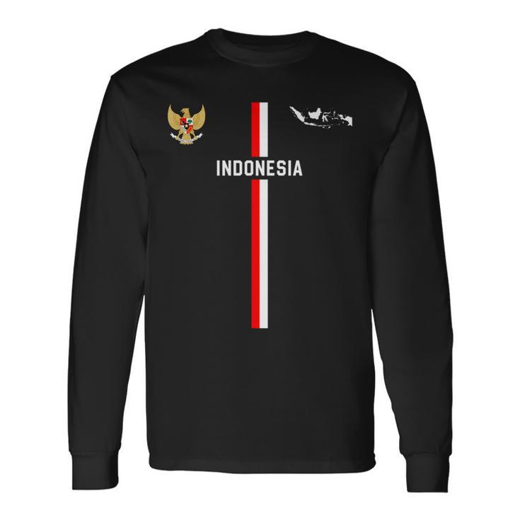 インドネシア国旗、インドネシアのシルエットマップ、国章 長袖tシャツ 長袖Tシャツ