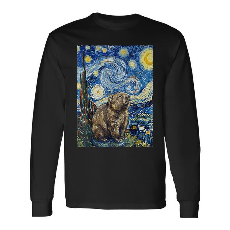 ウォンバット 星月夜 ゴッホスタイル アートペインティング 長袖Tシャツ