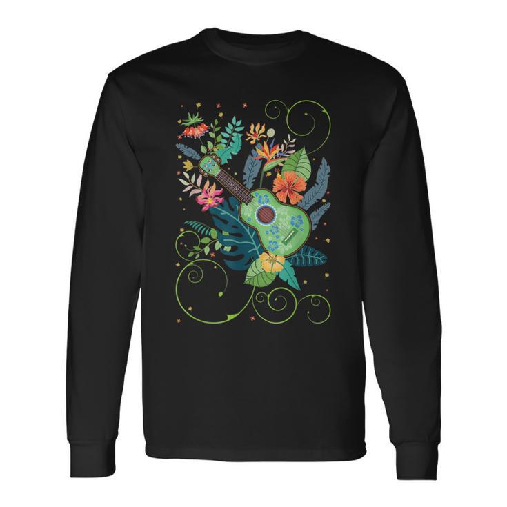 ウクレレミュージックフラワーズハワイ 長袖Tシャツ