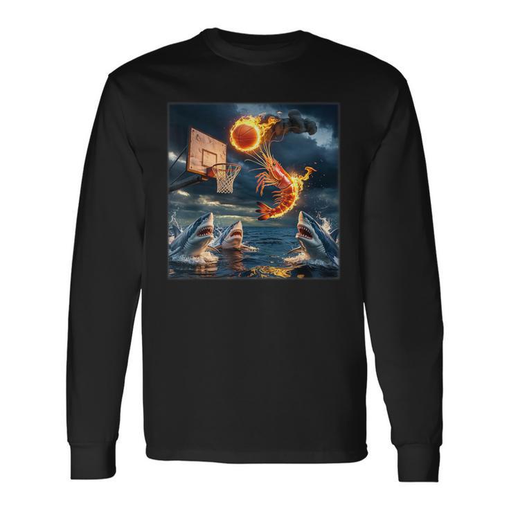 エビダンキングオンシャークファニーフィッシングミーム 長袖Tシャツ