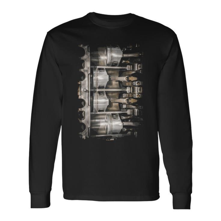 エンジンピストン断面背景 長袖Tシャツ