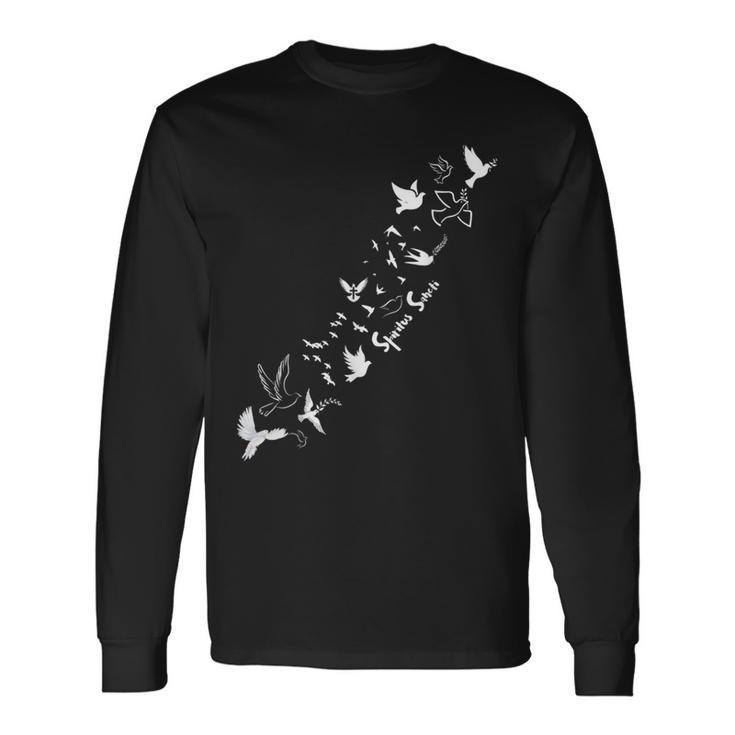 カトリックラテン語フレーズ スピリタス・サンクティは聖霊幽霊 長袖Tシャツ