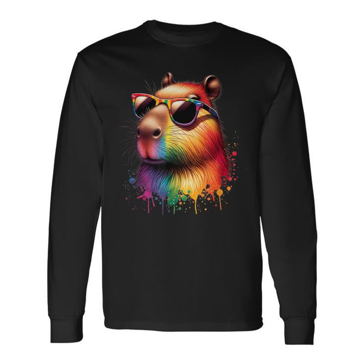 カピバラレインボーフラッグゲイプライド 長袖Tシャツ