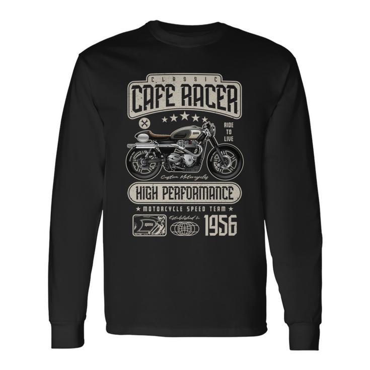 カフェ レーサー バイクの誕生日 1956 年生まれのバイカー 長袖tシャツ 長袖Tシャツ