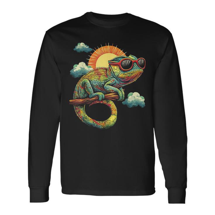 カメレオン 動物 グラフィック サングラス アートワーク カメレオン 長袖Tシャツ