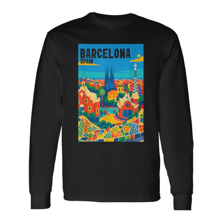 カラフル バルセロナ スペイン ガウディ公園 & サグラダファミリア 旅行 長袖Tシャツ