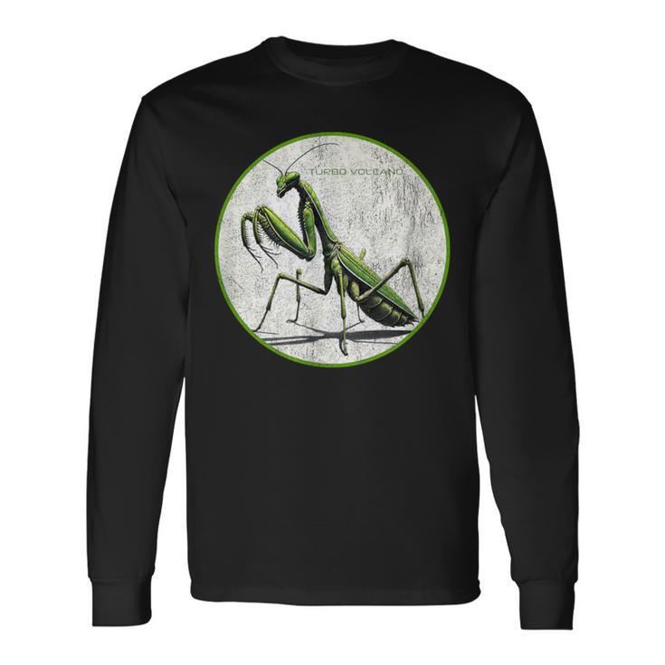 カラフル レトロ カマキリ 昆虫 ヴィンテージ デザイン 長袖Tシャツ
