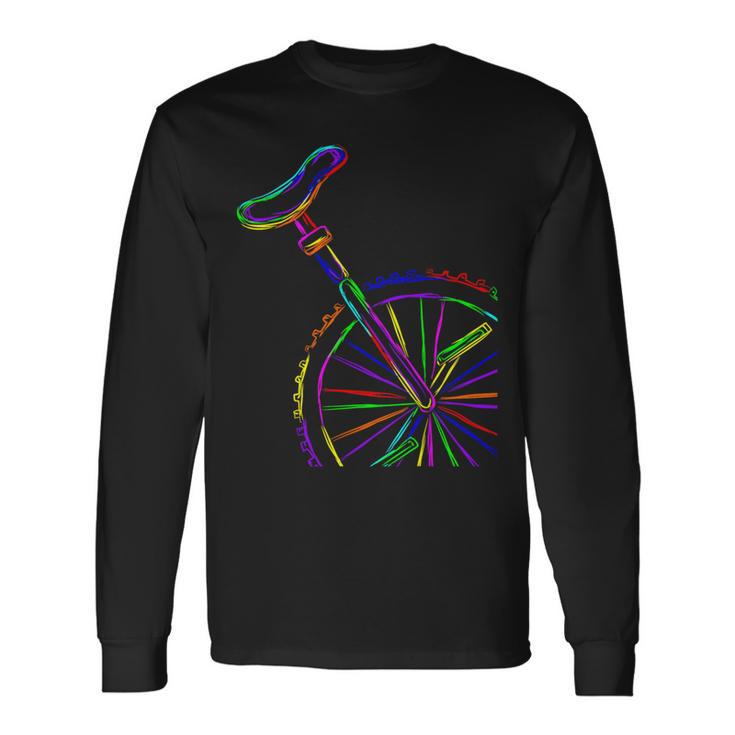 カラフルな一輪車 長袖Tシャツ