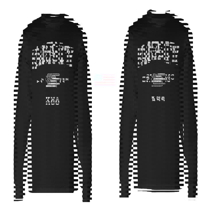 カンザスシティカンザスks ヴィンテージ アメリカ国旗 スポーツデザイン 長袖Tシャツ ギフトのアイデア