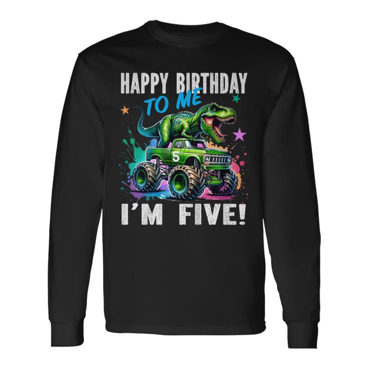 キッズ ハッピーモンスタートラックがテーマの5歳の誕生日 5歳 男の子 5歳 長袖Tシャツ