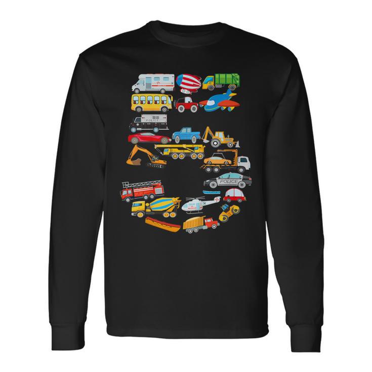 キッズ 男の子の車、消防車の5歳の誕生日 長袖Tシャツ