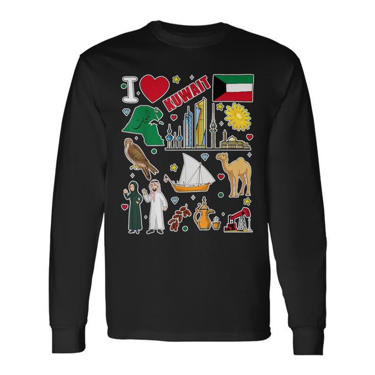 クウェート 手描きのシンボル クウェート地図 文化的アイコン 長袖Tシャツ
