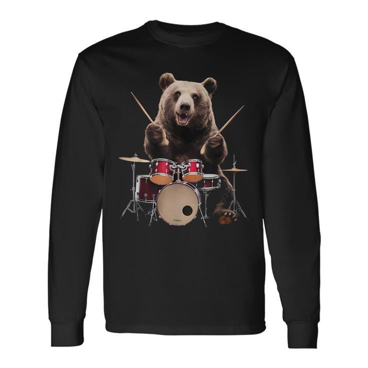 クマの演奏 ドラム リアル 長袖Tシャツ