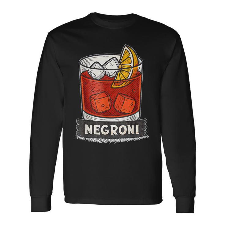 クラシックなネグローニカクテルイラスト、オレンジスライス。 長袖Tシャツ