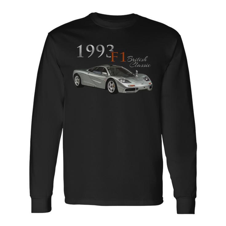 クラシックカー、1993 F1、ブリティッシュ、クラシックラグジュアリースポーツカー。 長袖Tシャツ