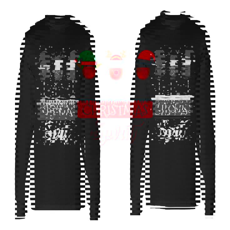 クリスマススピリット 赤ワイングラス サンタクロース エルフ トナカイ 長袖Tシャツ ギフトのアイデア