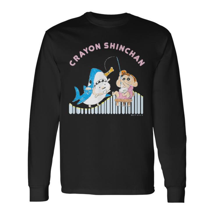 クレヨンしんちゃん ひまわりとシロ 釣りごっこ 長袖Tシャツ