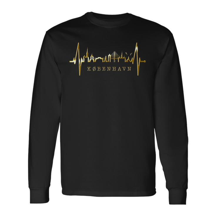 コペンハーゲンのスカイライン ハートビート デンマーク コペンハーゲン大好きi Love Copenhagen 長袖Tシャツ