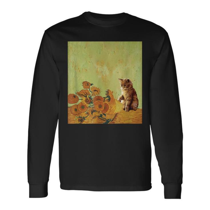 ゴッホ ひまわり おもしろい 猫 アート 絵画 長袖Tシャツ
