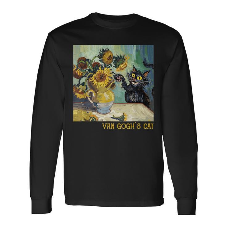 ゴッホ ひまわりの黒猫 絵画アート 長袖Tシャツ