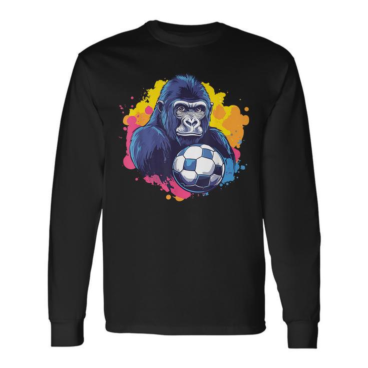 ゴリラ サッカーボール 鮮やかな色 長袖Tシャツ