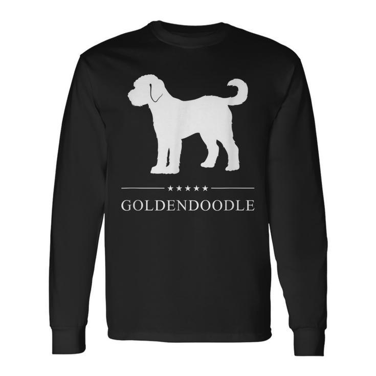 ゴールデンドゥードル 犬 ホワイト シルエット 長袖Tシャツ