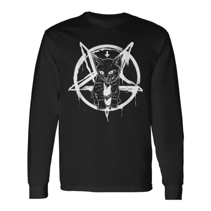 サタンキャットシャツ オカルトサタニックルシファーギフト レディース メンズ 長袖Tシャツ