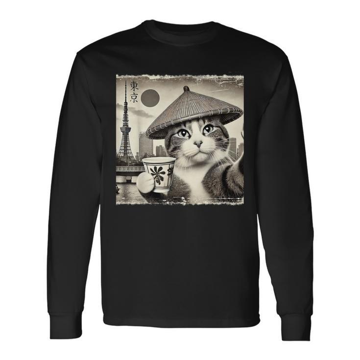 サムライ 猫 すすり茶 東京タワー 和 長袖Tシャツ