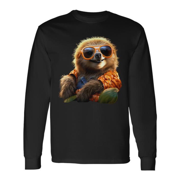 サングラスをかけたナマケモノかわいいナマケモノ 長袖Tシャツ