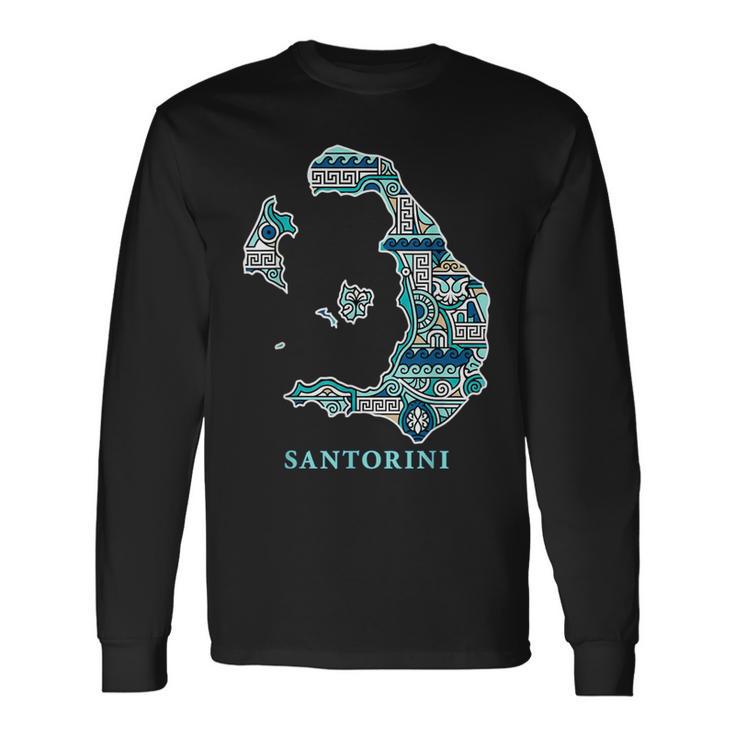 サントリーニ島 ギリシャ 地図 ギリシャ柄 旅行 休暇 長袖Tシャツ