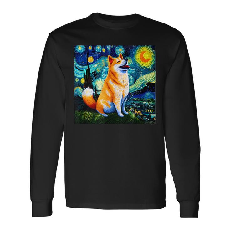 シバイヌ 面白いtシャツ 柴犬 犬 ゴッホ 星月夜 かわいい メンズ 子供 おもしろ 服 グッズ ネタ 長袖Tシャツ
