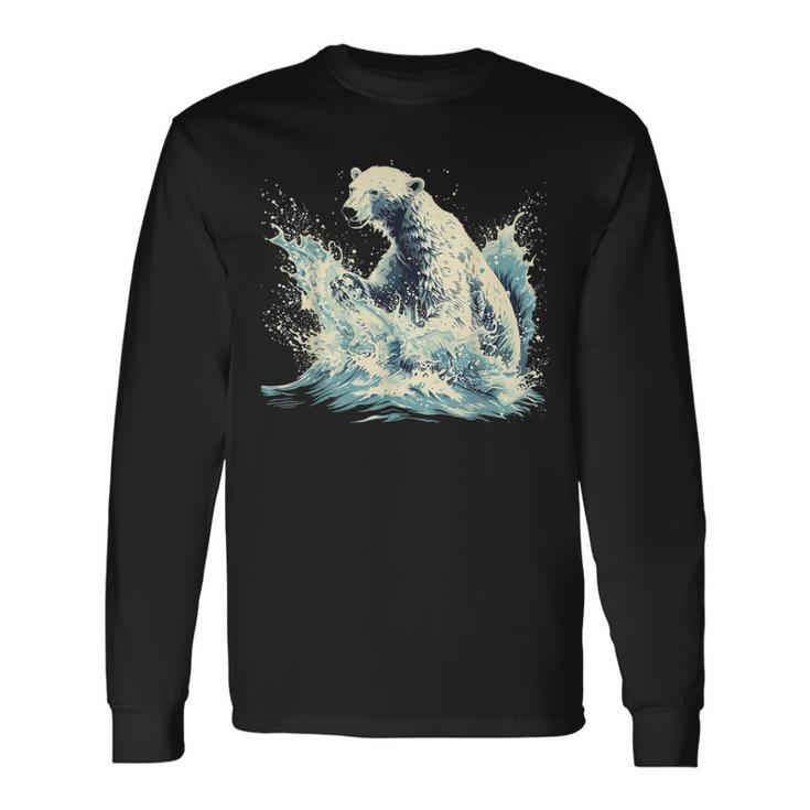 シロクマ 海洋哺乳類 アートワーク 海洋 シロクマモチーフ 長袖Tシャツ